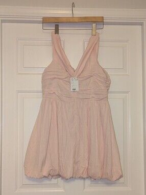 BNWT H&M Divided Pink Sleeveless V-Neck Halter Bubble Hem Mini Bubble Dress, Lg